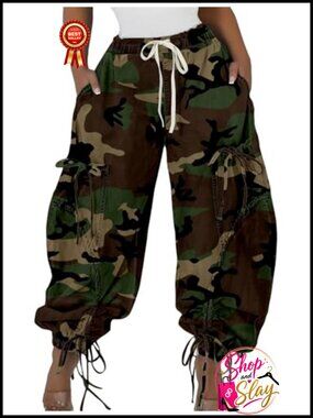 High Rise Baggy Cargo Jogger Jeans Drawstring Wide Leg Denim Pants